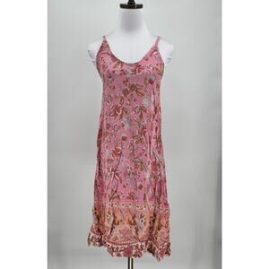 Walker & Wade Pink Floral Boho Beachy Strappy Midi Tank Dress Sz 2XS